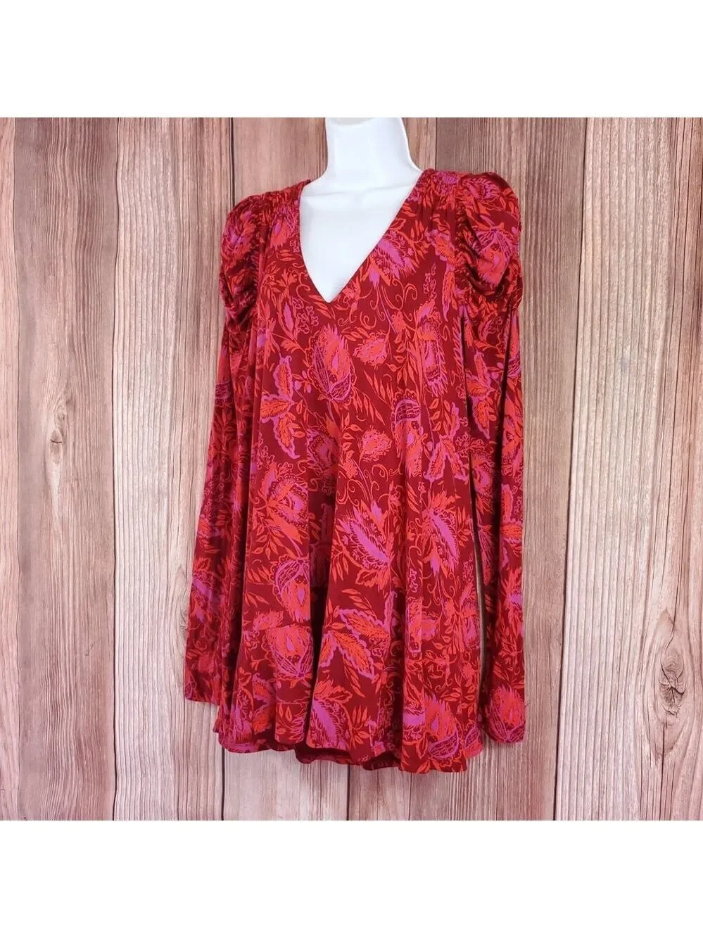 Free People Womens Size XS Hello Lover Tunic Top Scarlett Combo Boho V-Neck